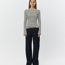 CeceSW Langarm-T-Shirt mit U-Boot-Ausschnitt, white black striped, Sofie Schnoor