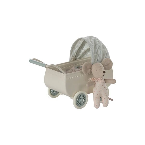 Kinderwagen mit Babymaus, mint, Maileg