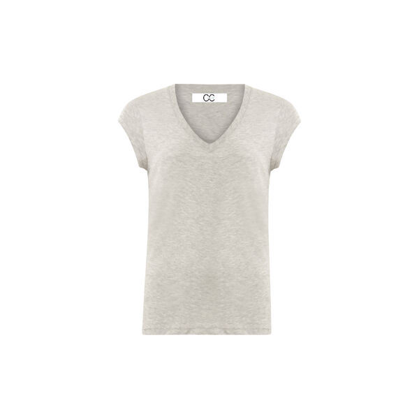 CC Heart Basic-T-Shirt mit V-Ausschnitt, light grey melange, Coster Copenhagen