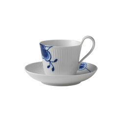 Mega Blau Gerippt Tasse mit hohem Henkel und Untertasse, 25 cl, Royal Copenhagen
