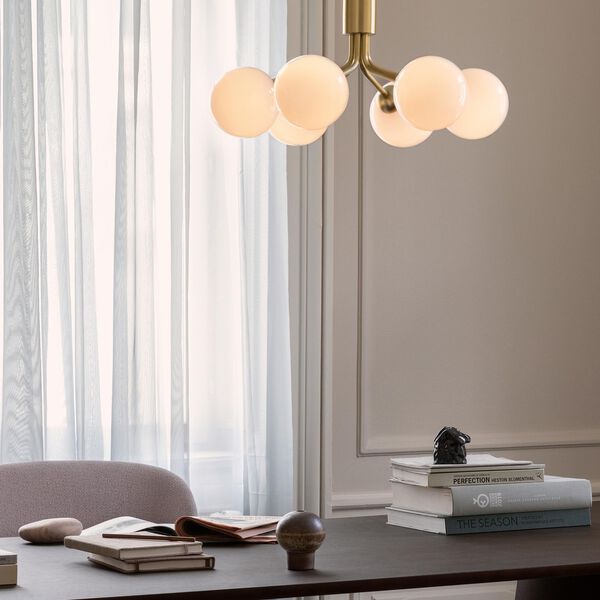 Apiales 6 Pendant, brushed brass/opal, Nuura