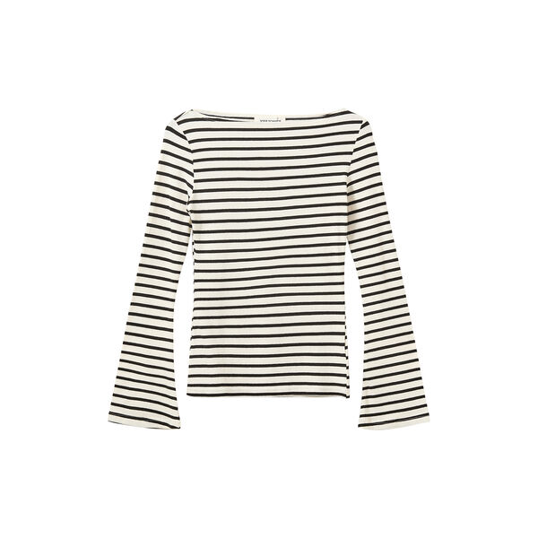 CeceSW Langarm-T-Shirt mit U-Boot-Ausschnitt, white black striped, Sofie Schnoor