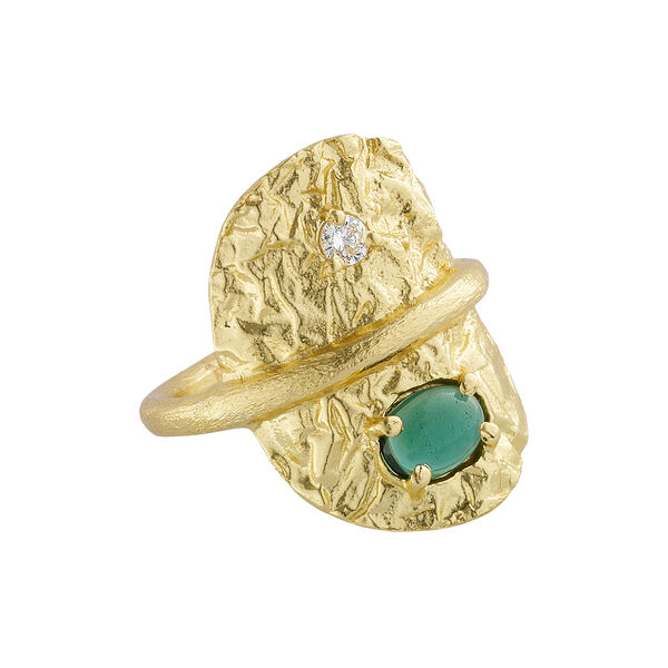 Ring with Natural Stone and Zircon, gold/green hydro, Pure by Nat