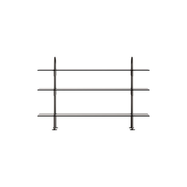 Keen Shelving, black brass/smoked tempered glass, GUBI
