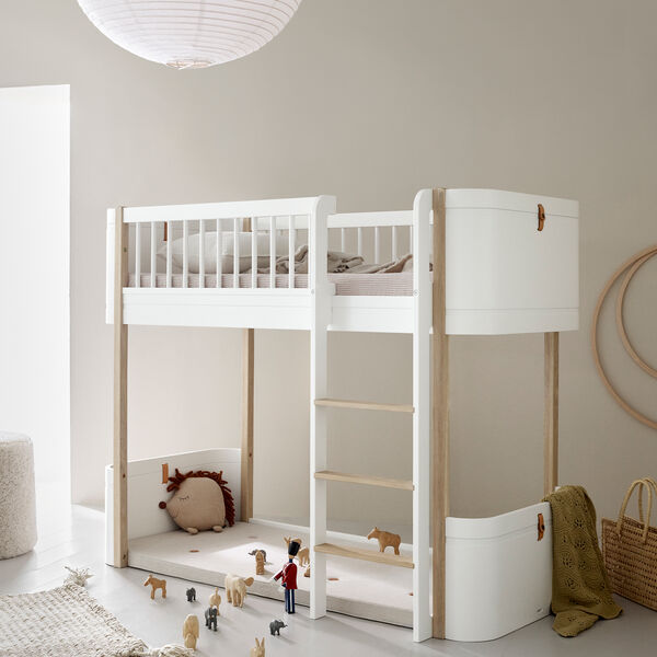 Wood Mini+ Low Loft Bed 68x162 cm, white/oak, Oliver Furniture