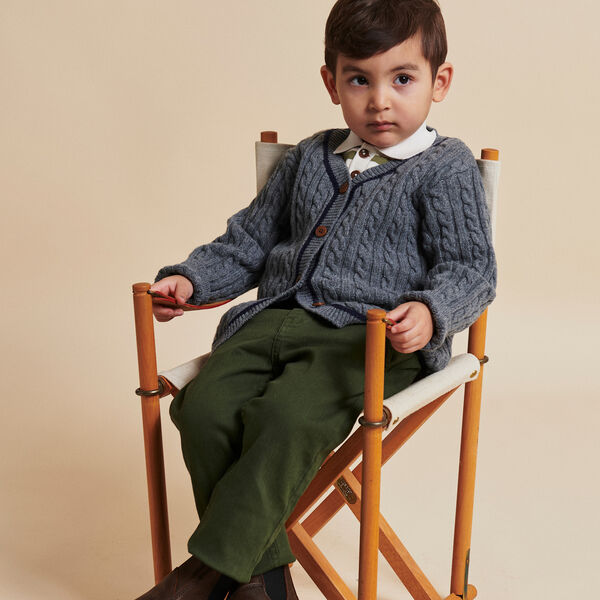 Cardigan aus Lammwolle im Grandad-Stil, dark grey/blue comb., Copenhagen Colors Organics