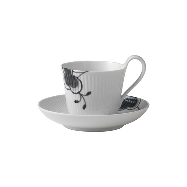 Mega Schwarz Gerippt Tasse mit hohem Henkel und Untertasse, 25 cl, Royal Copenhagen