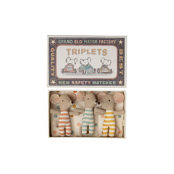 Drillinge Babym&auml;use in einer Streichholzschachtel, Maileg