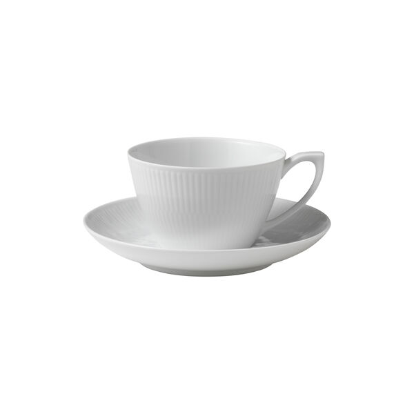 Weiß Gerippt Tasse und Untertasse, 28 cl Weiß Gerippt Tasse und Untertasse, 28 cl, Royal Copenhagen