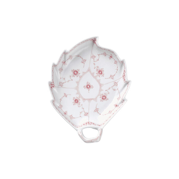 Musselmalet Halbspitze, korallenfarbene blattförmige Platte, 23 cm, Royal Copenhagen