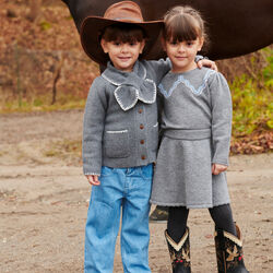 Kaschmir-Bluse mit Kragenverzierung, dark grey/blue comb., Copenhagen Colors Organics