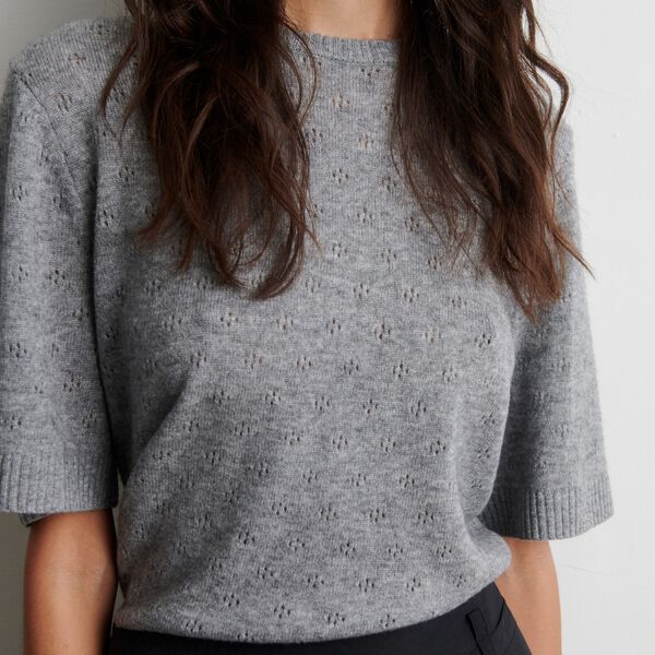 Amala Knit SS O-Neck, mid grey melange, Second Female