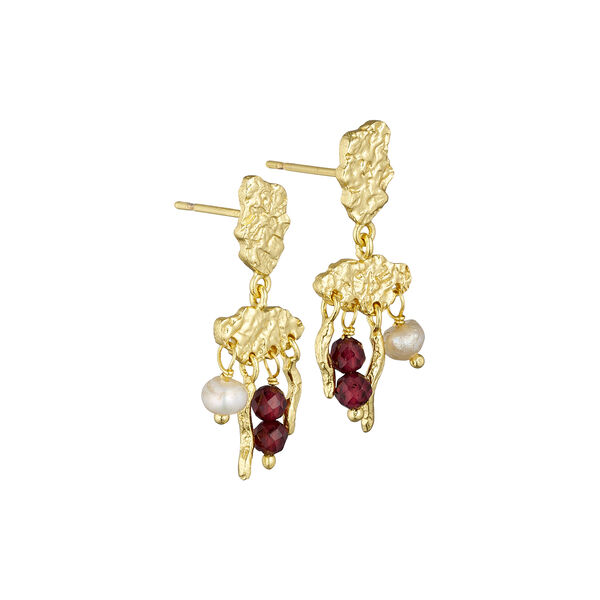 Earrings with Natural Stone and Pearl Pendant, gold/rhodolite/garnet, Pure by Nat
