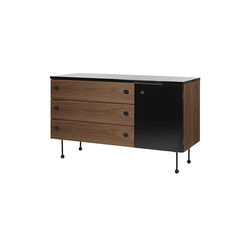 62 Sideboard mit 3 Schubladen, Nussbaum/Schwarz, GUBI