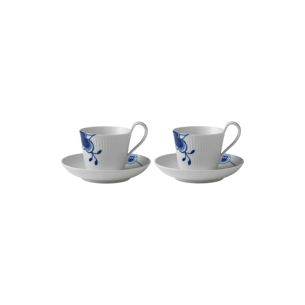 Mega Blau Gerippt Tasse mit hohem Henkel mit Untertasse, Royal Copenhagen