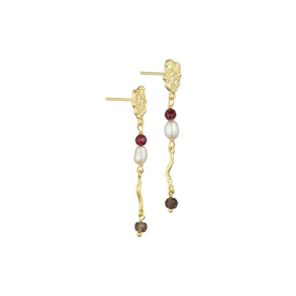 Earrings with Pandant, gold/rhodolite garnet/smoky quartz, Pure by Nat