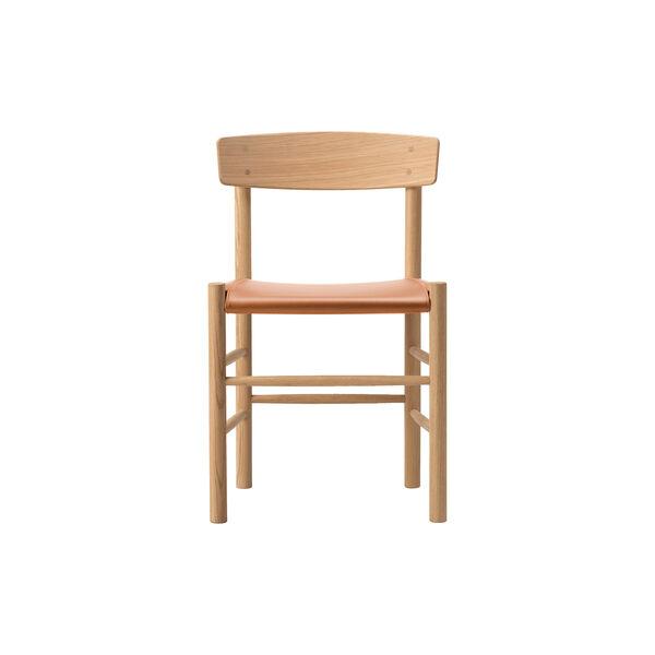 J39 Mogensen sitzgepolsterter Stuhl, lysolieret eg/Omni 307 cognac, Fredericia Furniture