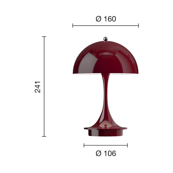 Panthella 160 Portable Table Lamp, opaque burgundy, Louis Poulsen