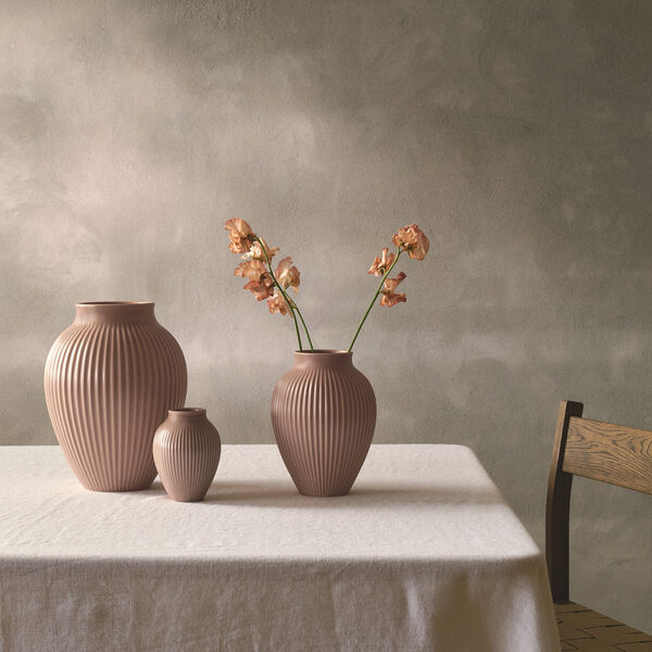 Knabstrup vase ripple, mat dusty rose, Knabstrup Keramik