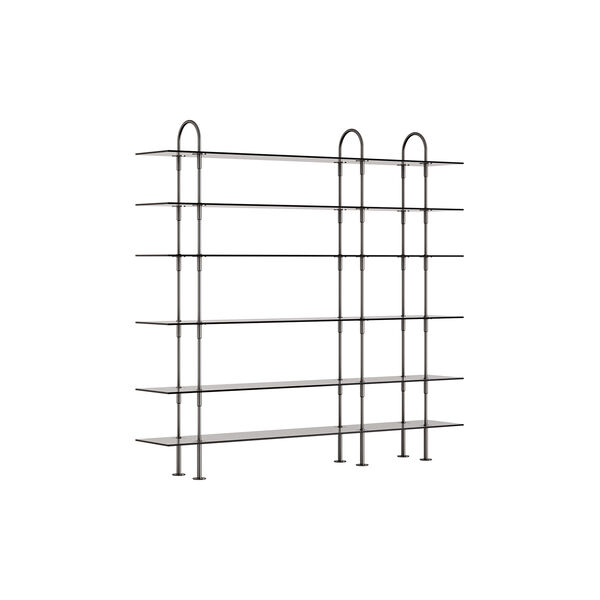 Keen Shelving, black brass/smoked tempered glass, GUBI