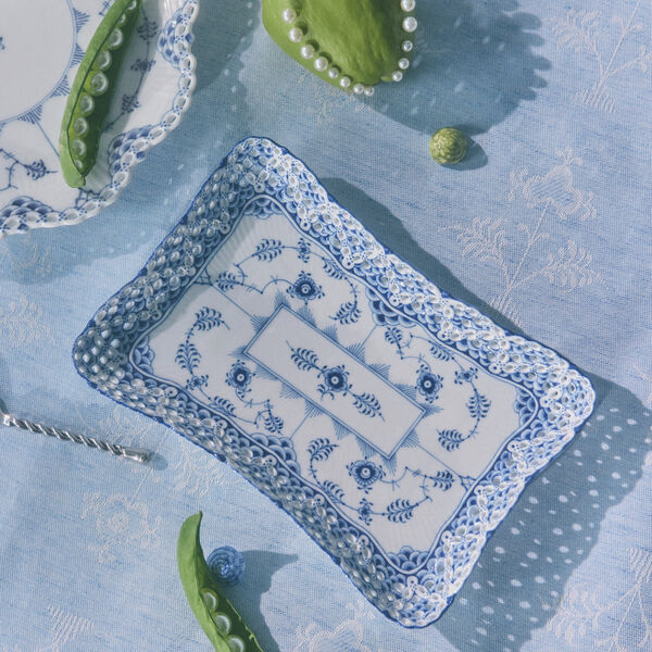 Musselmalet Vollspitze rechteckige Platte, Royal Copenhagen