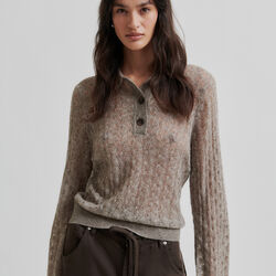 Vespa Knit LS Polo, mid brown melange, Second Female