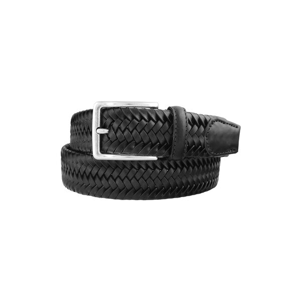 Black elastic braided leather belt, black, BSWK