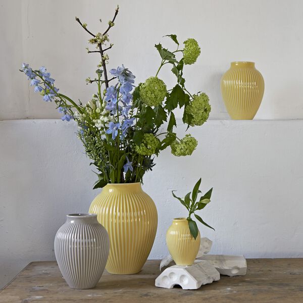 Knabstrup-Vase mit Rillen, grau, Knabstrup Keramik