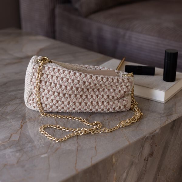 Knitted Clutch Chain Multi, beige-rose-brown Knitted Clutch Chain Multi, beige-rose-brown, By LOHN