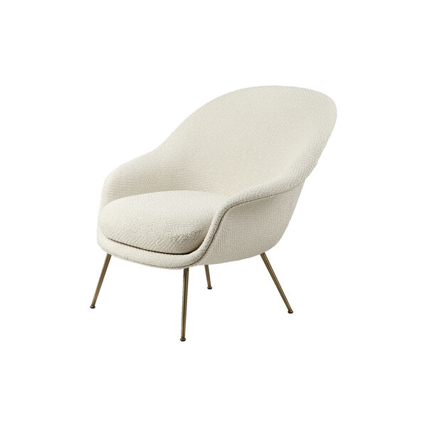 Bat Loungesessel voll gepolstert mit niedriger R&uuml;ckenlehne, Dora Boucl&eacute; 0001/Antikmessing, GUBI