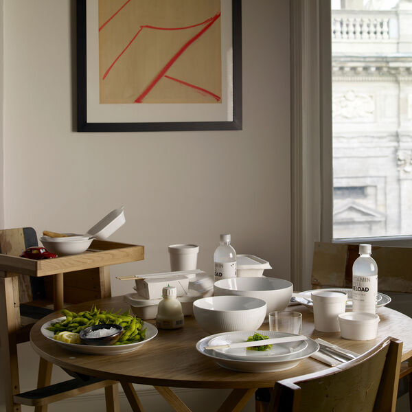 Weiß Gerippt ovaler Teller, 33 cm, Royal Copenhagen