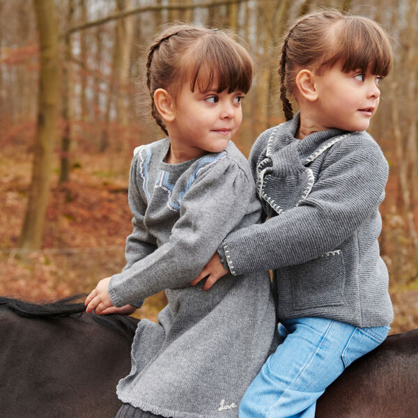 Kaschmir-Bluse mit Kragenverzierung, dark grey/blue comb., Copenhagen Colors Organics