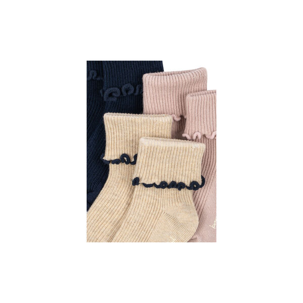 3er-Pack Rippensocken mit R&uuml;schen, navy/cream/blush, Konges Sl&oslash;jd