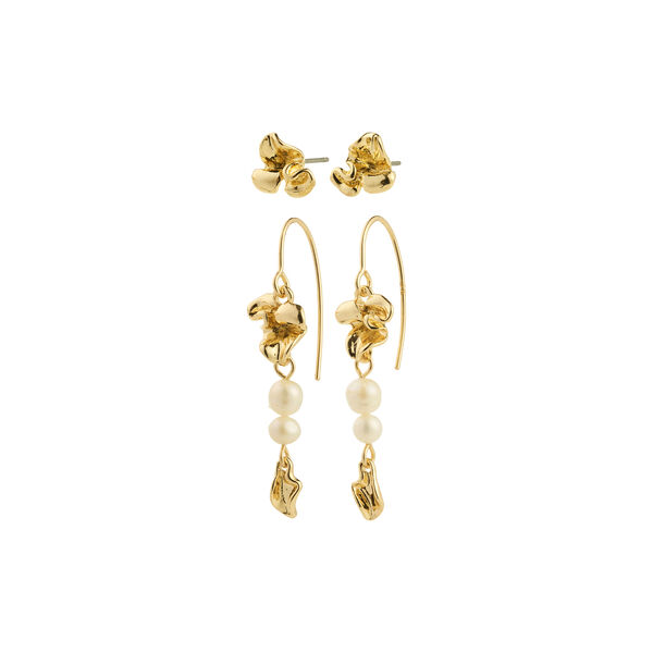 LUIS earrings 2-in-1 set, gold plated, Pilgrim
