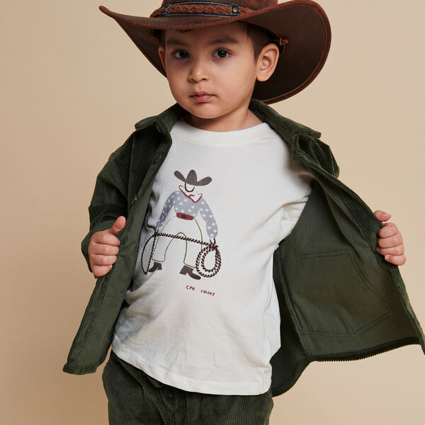 Langarm-T-Shirt mit Cowboy-Print und Stickerei, cream, Copenhagen Colors Organics