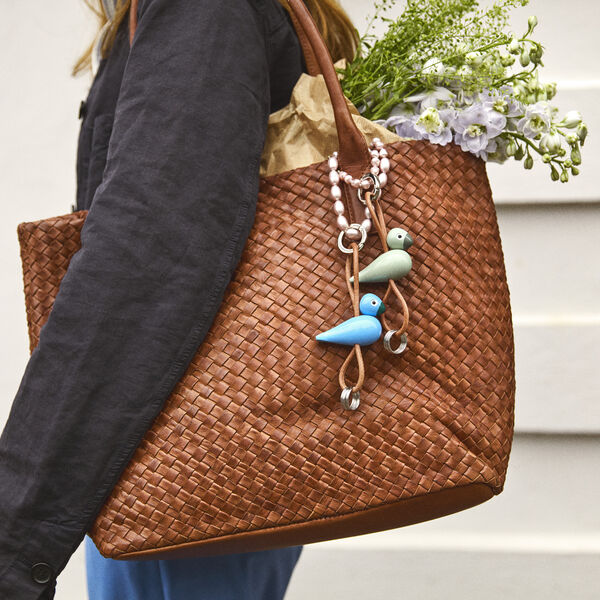 Vogel-Schl&uuml;sselanh&auml;nger mit Naturleder, blau, Kay Bojesen Denmark