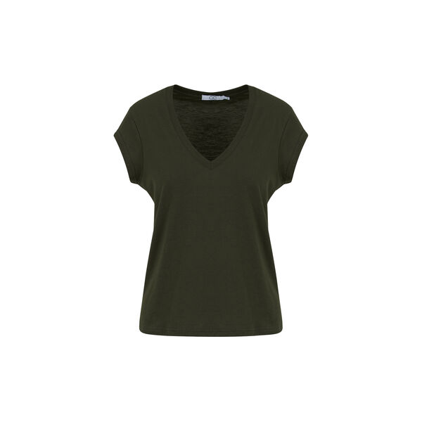 CC Heart Basic T-Shirt mit V-Ausschnitt, hunter green, Coster Copenhagen