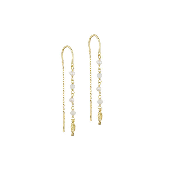 Hazel chain earrings w. gemstones, gold plated/white, Pure by Nat