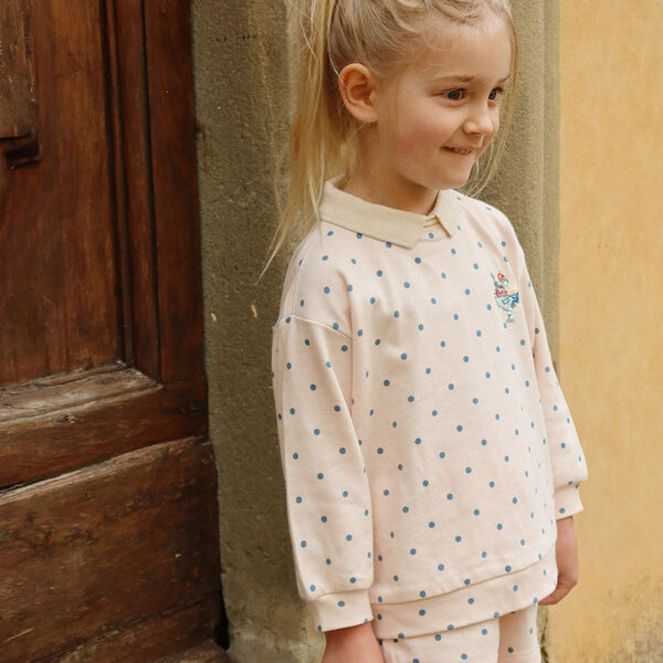 Gepunktetes Langarm-Poloshirt, rosewater dot, Konges Sl&oslash;jd