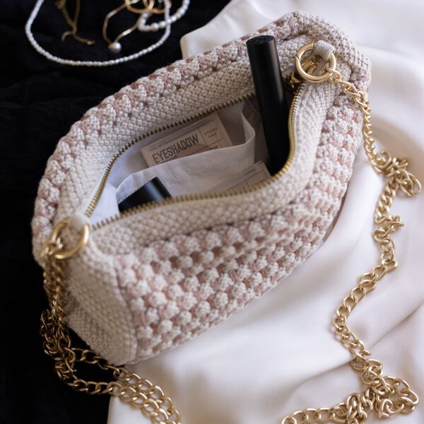 Knitted Clutch Chain Multi, beige-rose-brown Knitted Clutch Chain Multi, beige-rose-brown, By LOHN