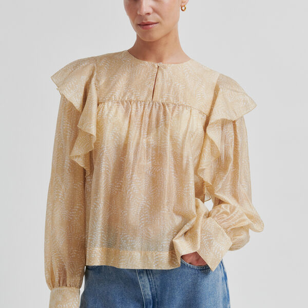 Hide Ruffle Blouse, oxford tan, Second Female