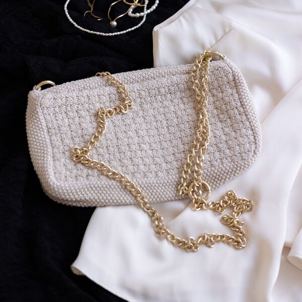 Knitted Clutch Chain Petra, beige melange Knitted Clutch Chain Petra, beige melange, By LOHN