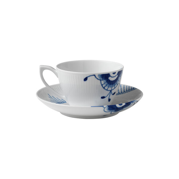 Mega Blau Gerippt Tasse und Untertasse, 28 cl, Royal Copenhagen