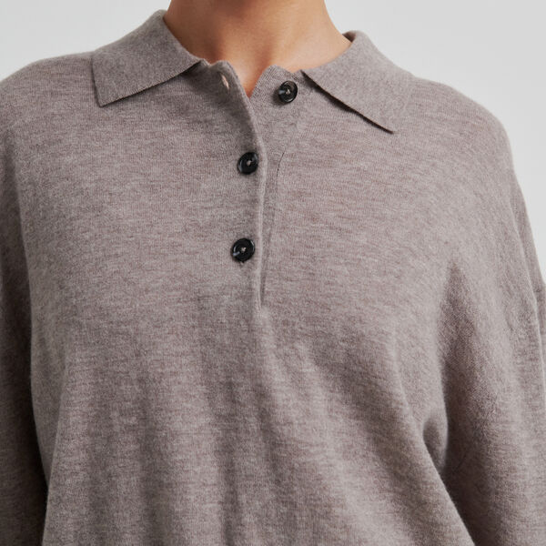 Claro Strick-Poloshirt, mid brown melange, Second Female