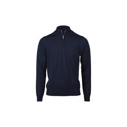 Sweater Knitted Half Zip Merino Wool, navy, Stenströms