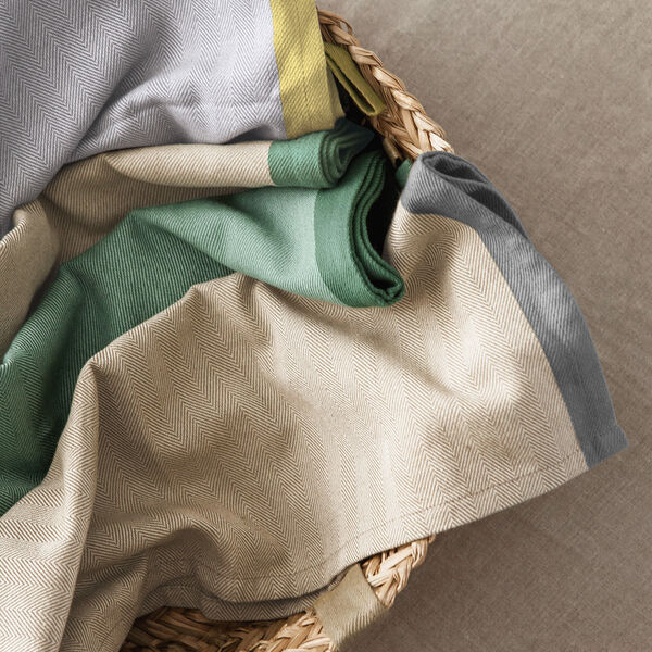 Tea towel herringbone twill 2 stk., taupe/green, EKTA Living