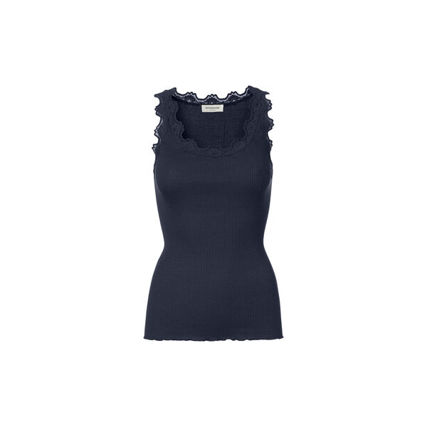 Silk Top w/ Lace , navy Silk Top w/ Lace , navy, Rosemunde