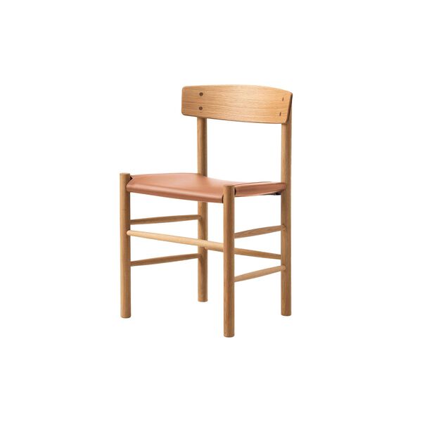 J39 Mogensen Stuhl mit gepolstertem Sitz, ge&ouml;lte Eiche/Omni 307 cognac, Fredericia Furniture