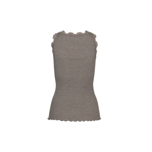 Silk Top w/ Lace , brown melange, Rosemunde