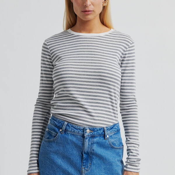 Alvilda Rundhals-T-Shirt, light grey melange, Second Female